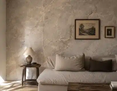 Papier peint effet marbre dans un salon