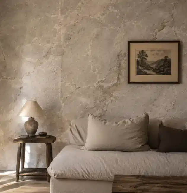 Papier peint effet marbre dans un salon