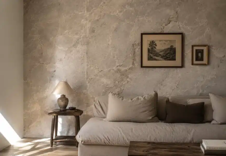 Papier peint effet marbre dans un salon